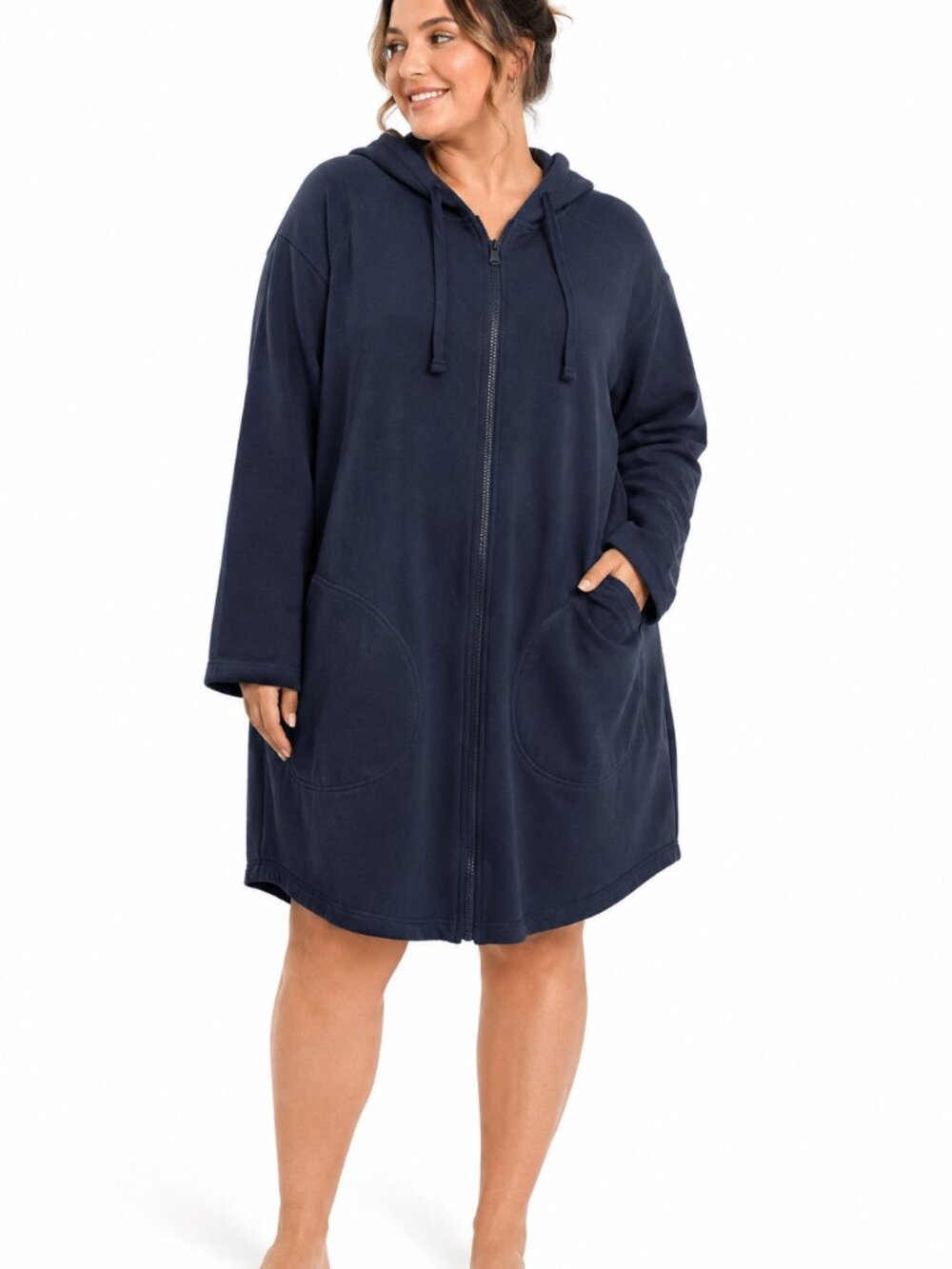 Logo Lounge Hooded Zip Front Lounge Dress Women’s XL Navy Soft Casual